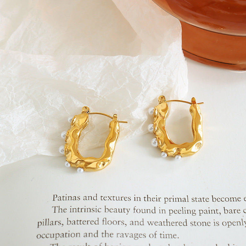 Temperament Pearl U-shaped Geometric Ear Studs