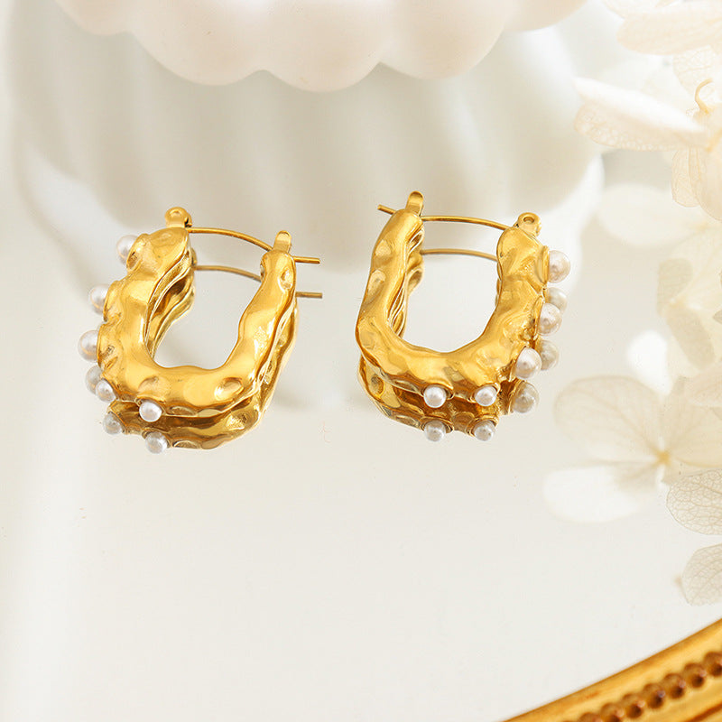 Temperament Pearl U-shaped Geometric Ear Studs