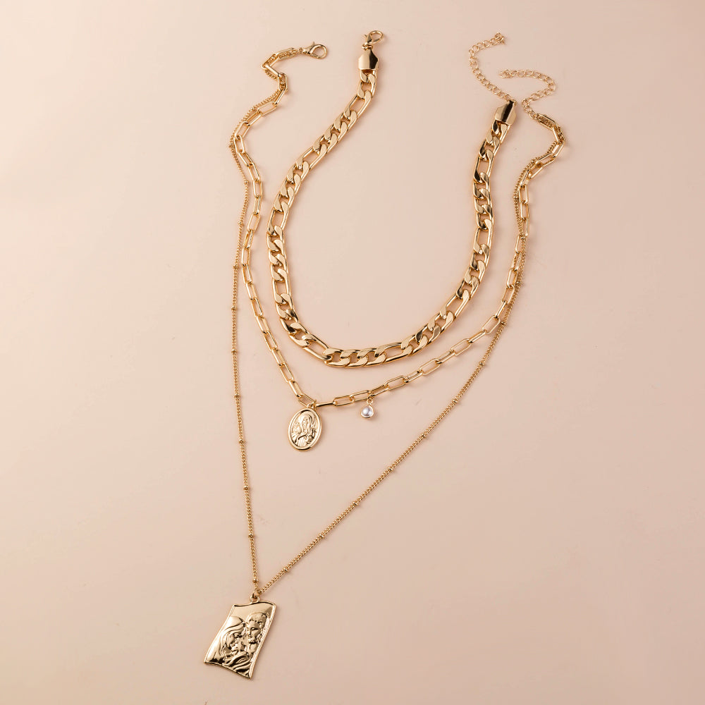 Heavy Multi-layer Necklaces With Character Tags