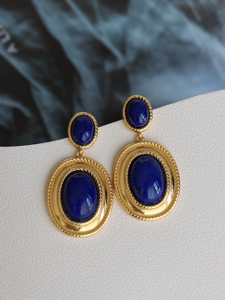 Retro Earrings Natural Lapis Lazuli