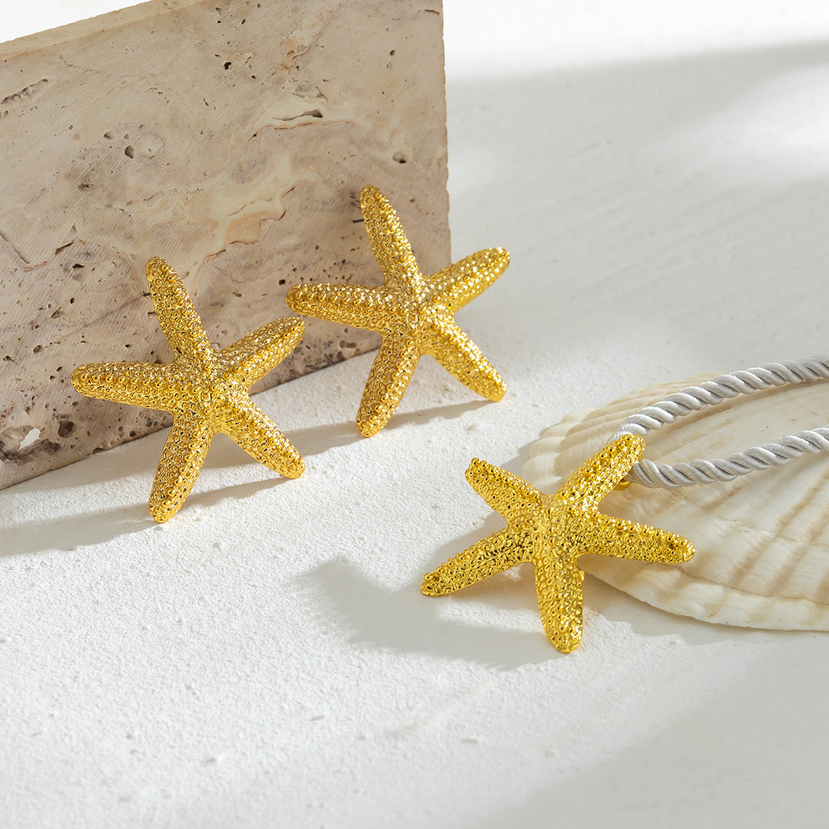 Beach Starfish Pendant Necklace Earrings