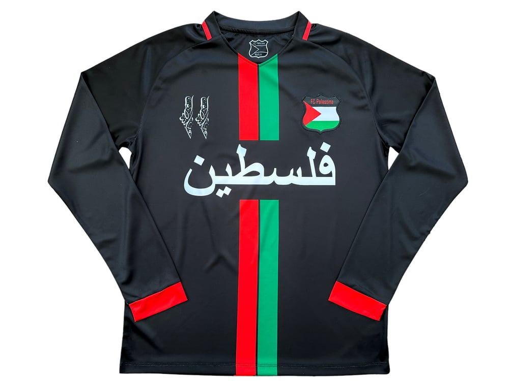 Palestine Black Centre Striped L/S Football Shirt - Arabic