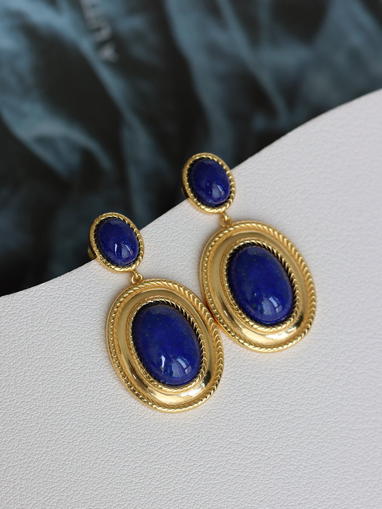 Retro Earrings Natural Lapis Lazuli