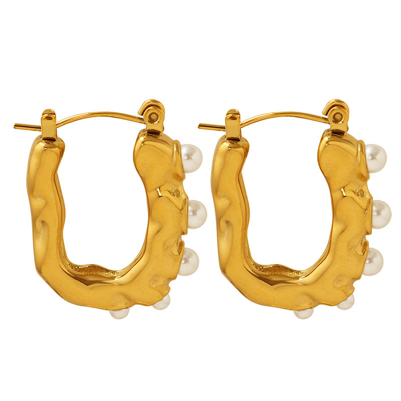 Temperament Pearl U-shaped Geometric Ear Studs